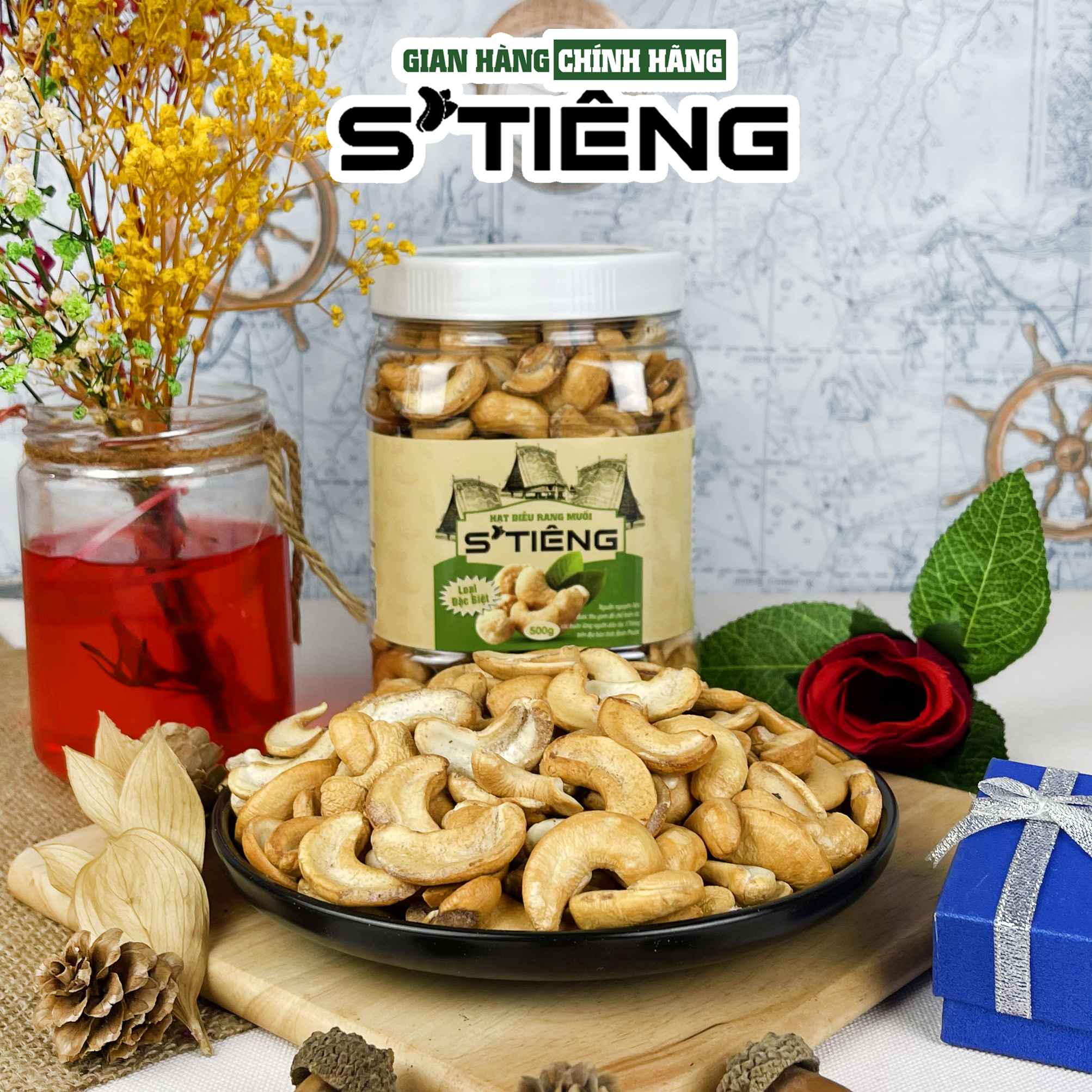 500Gr Hạt Điều Rang Muối Sạch Vỏ Bình Phước STiêng Loại Bể Vở Hộp Nhựa