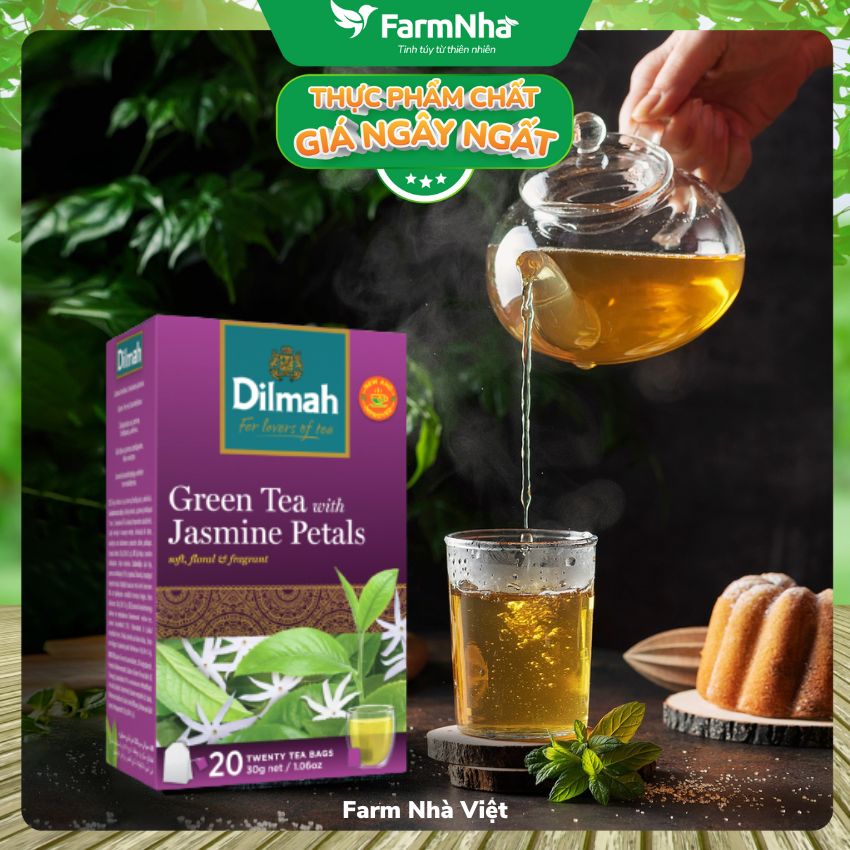 Trà Dilmah Green Tea with Jasmine Petals 30g 20 Túix1,5g Hương hoa Nhài - Đóng gói túi riêng biệt giữ hương vị tuyệt vời lôi cuốn