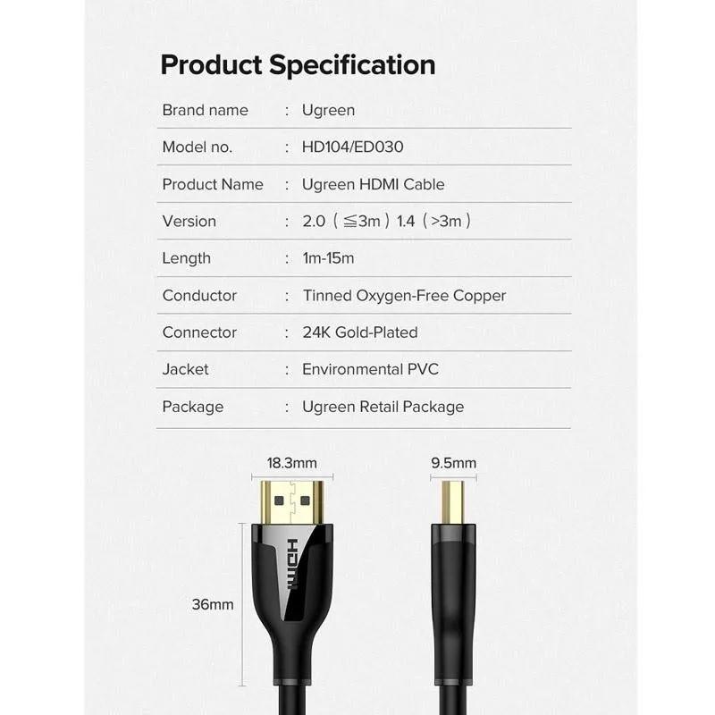 Ugreen UG60440ED030TK 2M 4K 60Hz 2.0 18Gbps màu đen Cáp HDMI độ phân giải Cao - HÀNG CHÍNH HÃNG