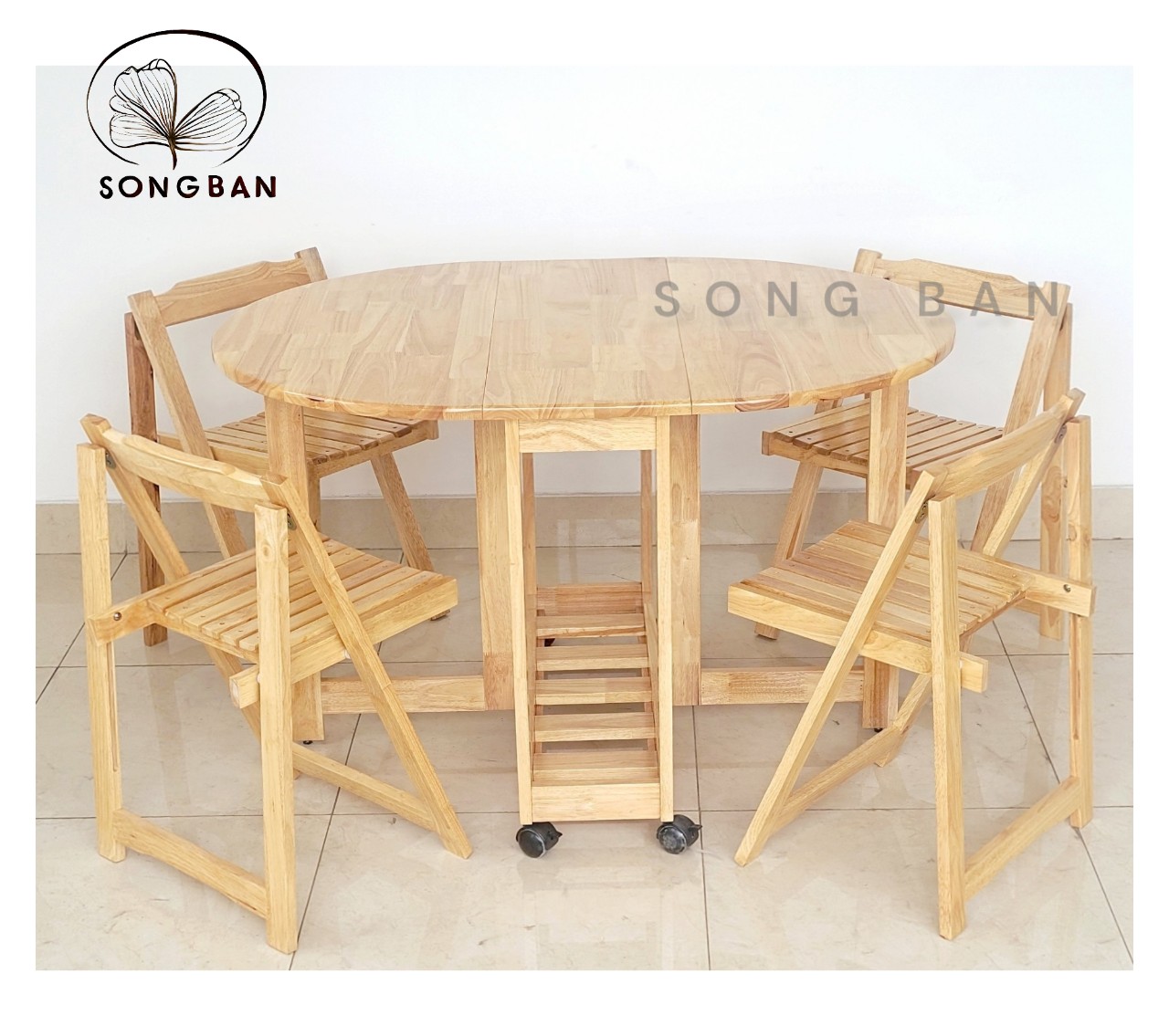 Bàn Ăn Gỗ Cao Su Xếp Gọn Chữ Nhật, Ovan 90 x 1m2 Dày Dặn Chắc Chắn - Hàng VN Xuất Khẩu