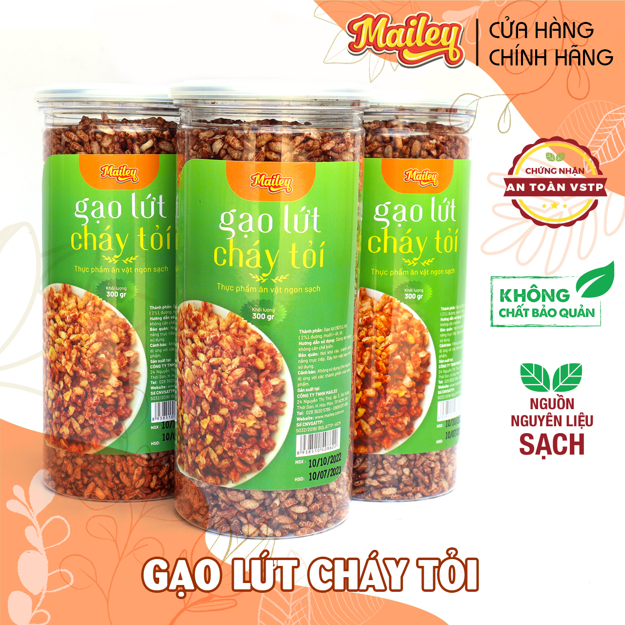 Combo 3 hũ gạo lứt cháy tỏi ăn liền MAILEY 300G