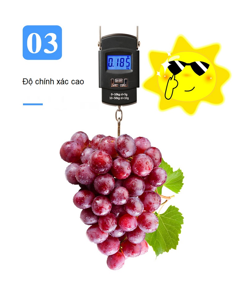 Cân điện tử màn hình kỹ thuật số LCD tải trọng 50kg/5g có móc treo (Tặng kèm miếng thép 11in1)