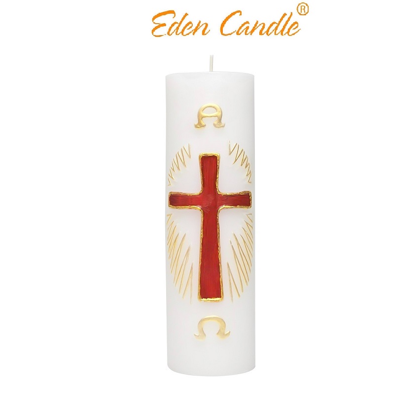 Nến trụ tròn D6H20 EDEN CANDLE EDC7817 Thập giá, Sản phẩm chế tác hoàn toàn thủ công với họa tiết đẹp mắt, sang trọng