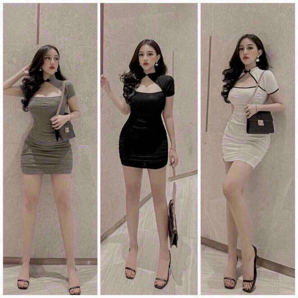 Đầm Nữ Cổ Tàu Ôm Body Hở Ngực Xinh Xắn, Màu Y Hình Phù Hợp Thời Trang
