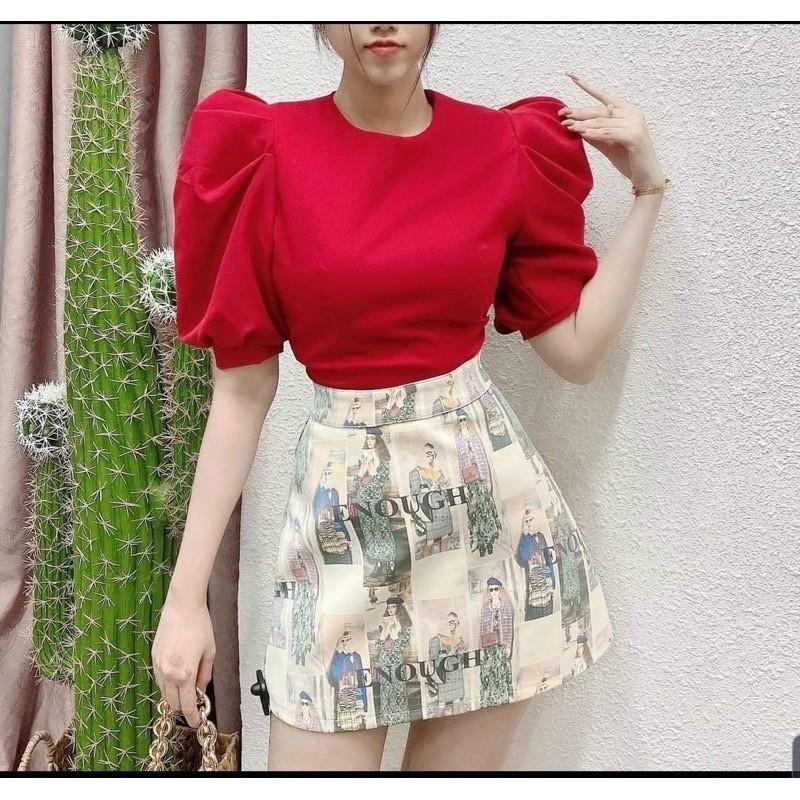 Áo croptop tay phồng + chân váy A