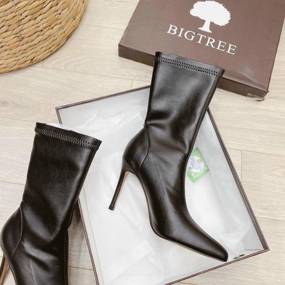 Bốt đùi nữ da lì , Boot n ữ đùi lửng dưới gối gót nhọn 8-9cm 2 màu đen và nâu hàng Fullbox Bigfree CAO CẤP