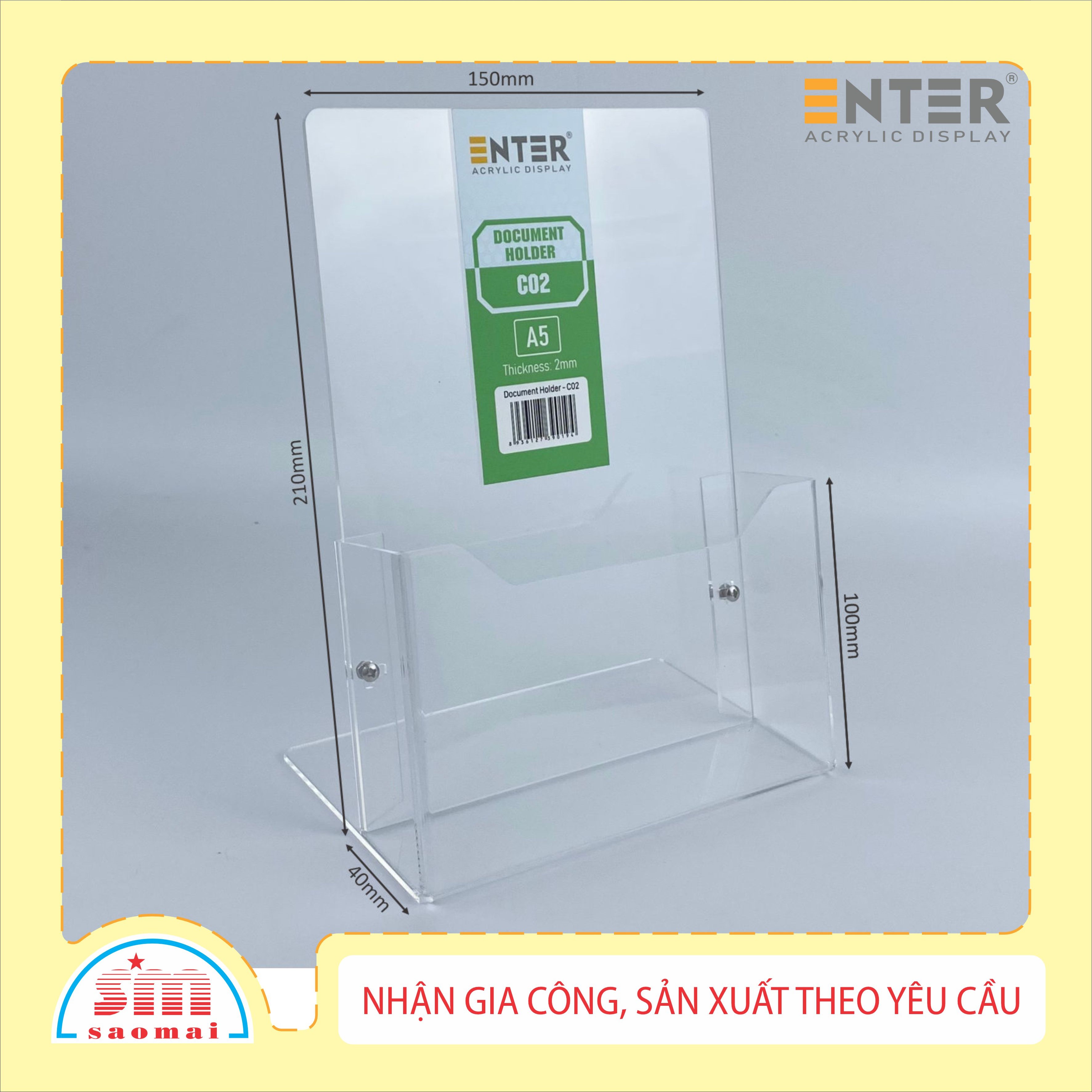 Kệ nhiều giấy 1 ngăn mica Enter C02 15x21cm A5 đứng 2mm