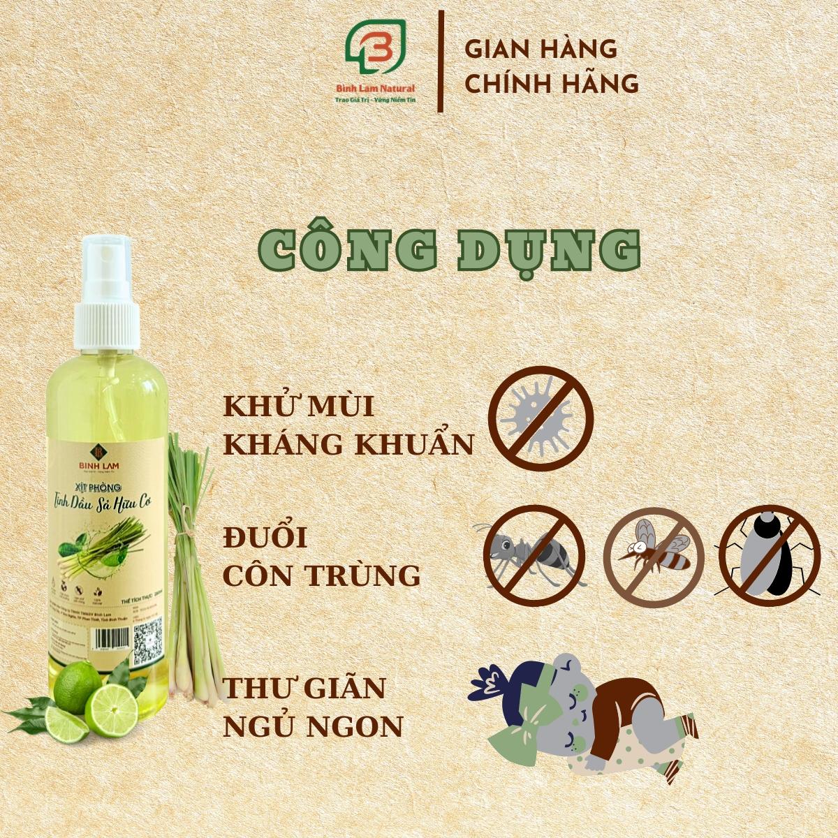 Combo Nước lau sàn nhà và Xịt phòng tinh dầu sả đuổi muỗi, khử mùi, diệt khuẩn Bình Lam Natural 1000ml - 250ml