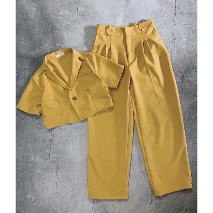 (san kho) set áo crop vest - quần suông