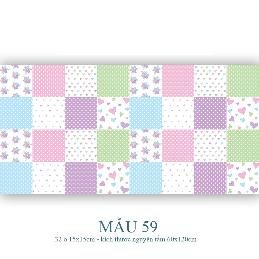Decal gạch bông màu hồng phối xanh tím, - Mẫu KT59
