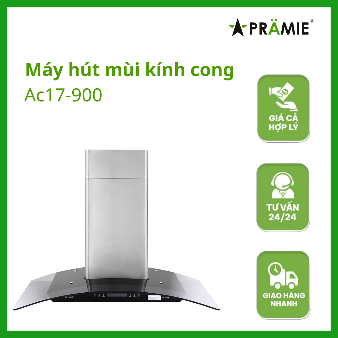 Máy hút mùi kính cong vẫy tay  Pramie AC17-900 _Vẫy tay_Hàng nhập khẩu Thái Lan