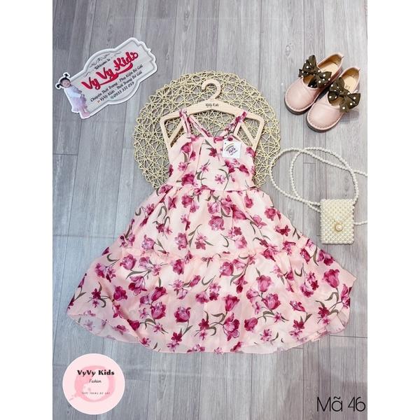 Đầm bé gái, váy bé gái hoa 2 dây chéo lưng cao cấp, đồ bé gái VyVy Kids Fashion