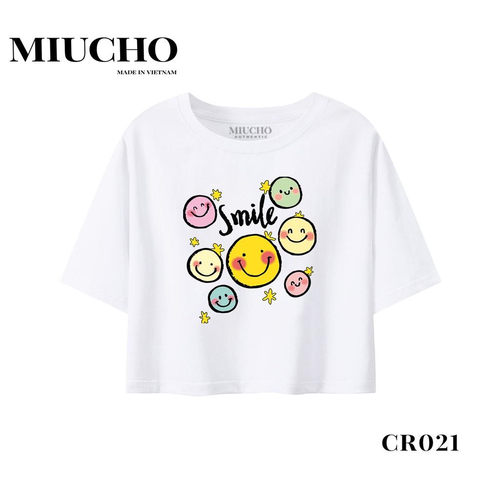 Áo croptop nữ tay ngắn cổ tròn vải thun cotton kiểu hàn quốc CR021 Miucho in hình hoạ tiết