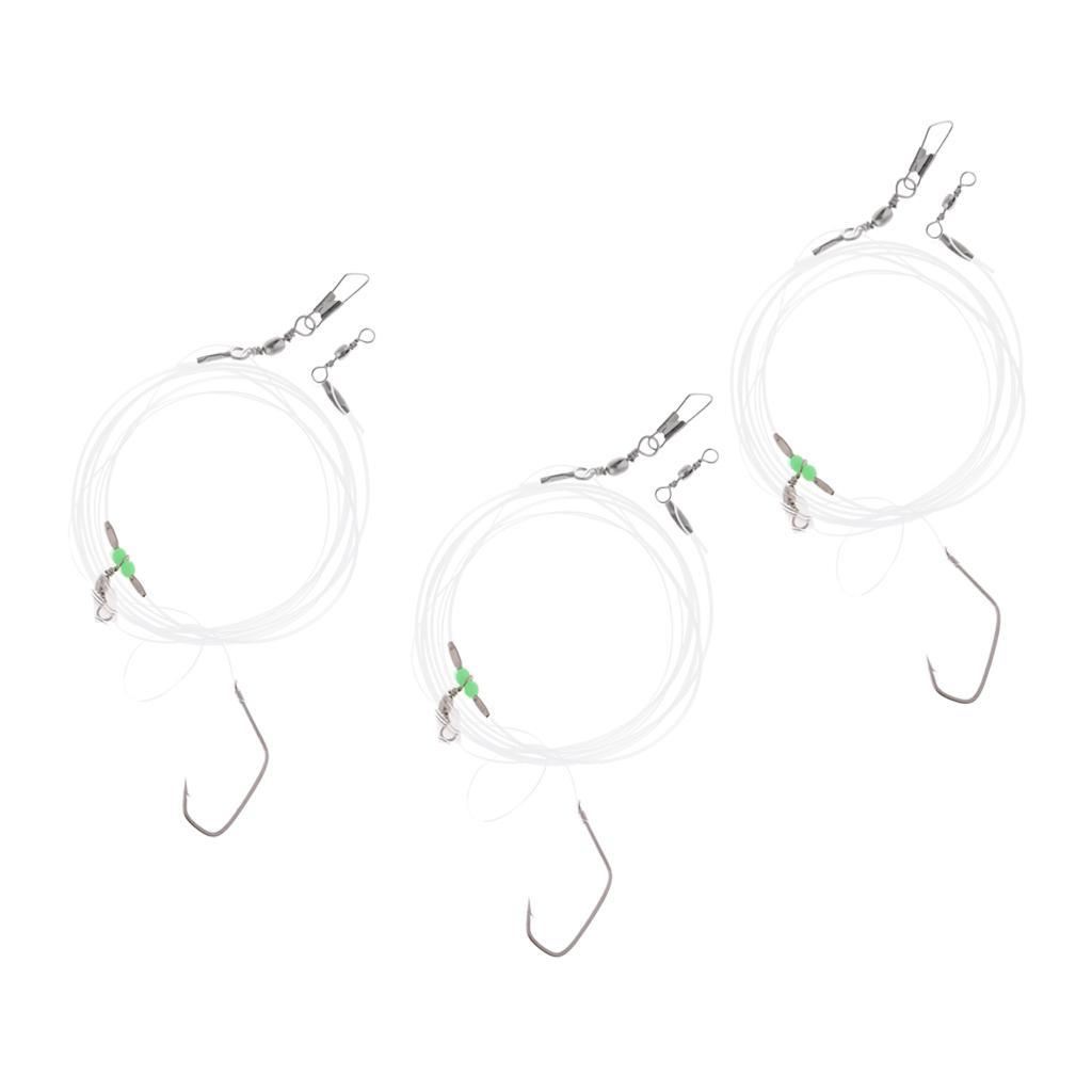 3pcs Sea Fishing Wire Leader with Single Hook Swivel Snap Luminous Bead FOR Protecting Lures