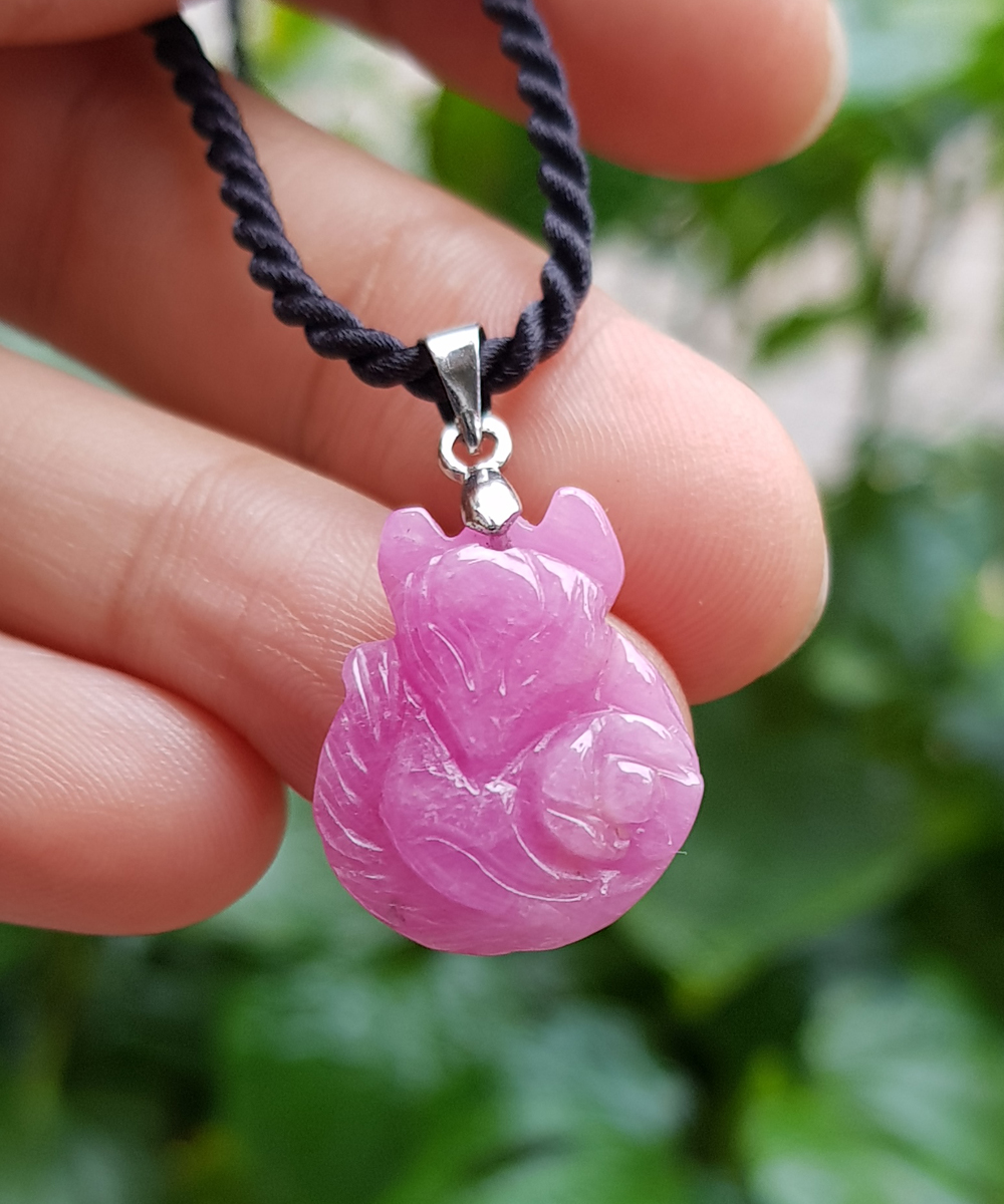 Mặt dây chuyền Hồ Ly đá Ruby bọc bạc kèm dây y hình
