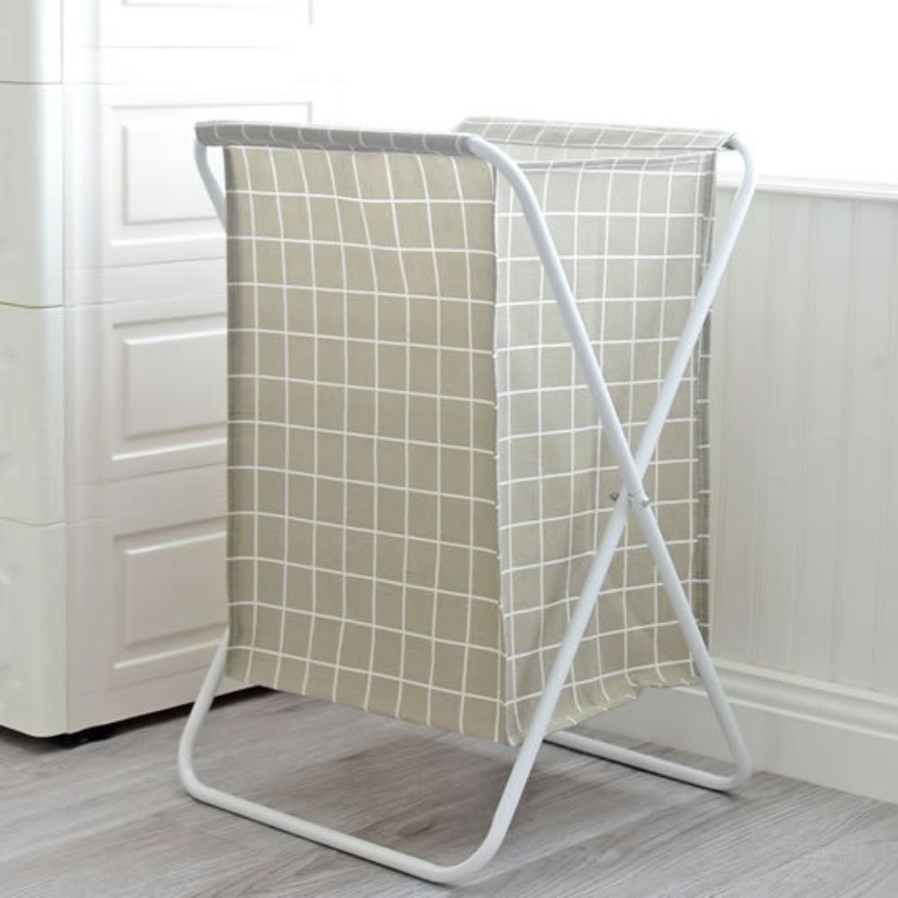Giỏ Sọt Vải Cỡ Lớn Đựng Đồ Giặt, Quần Áo Bẩn Có Khung Sắt Xếp Gọn Sọc Caro Nhiều Màu - Hàng Chính Hãng - Sọc Be