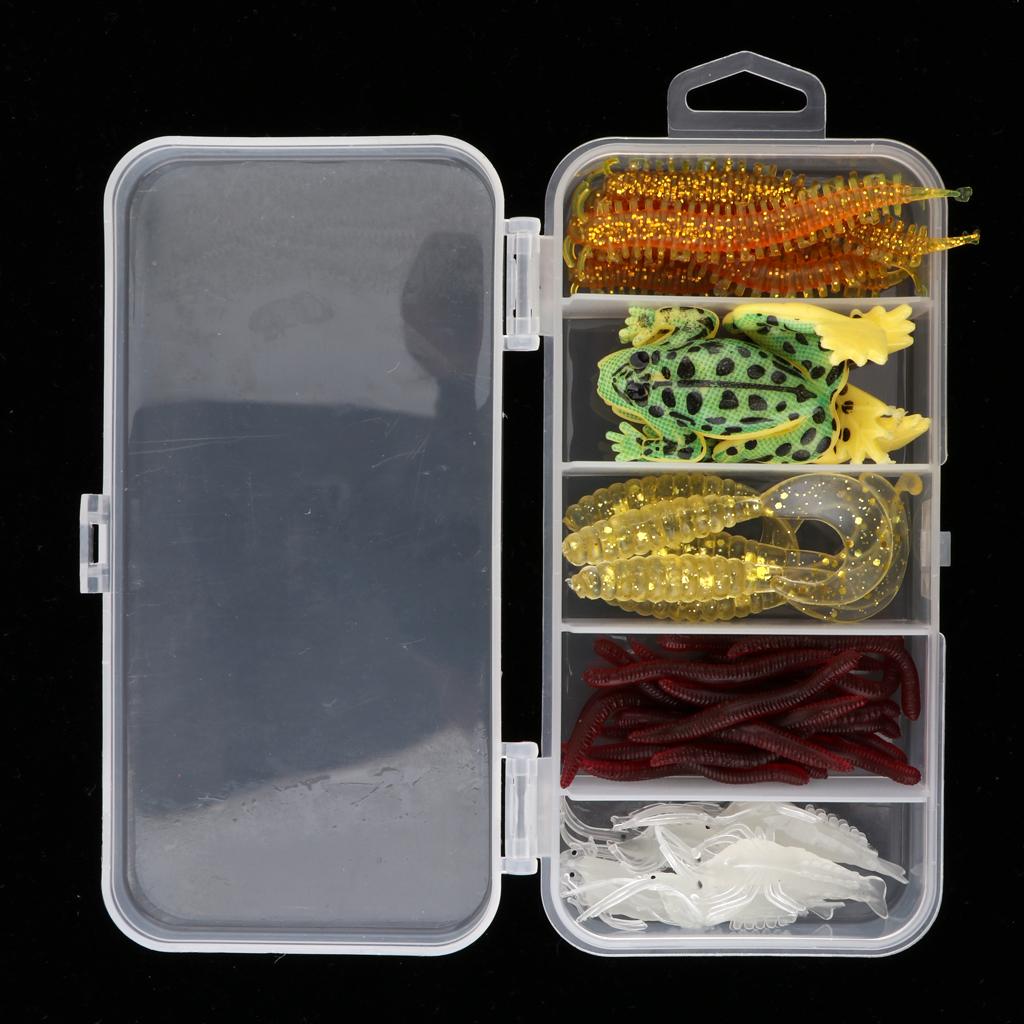 37pcs Soft Silicone Fishing Lures Bait Earthworms Worm Centipede Frog Shrimp