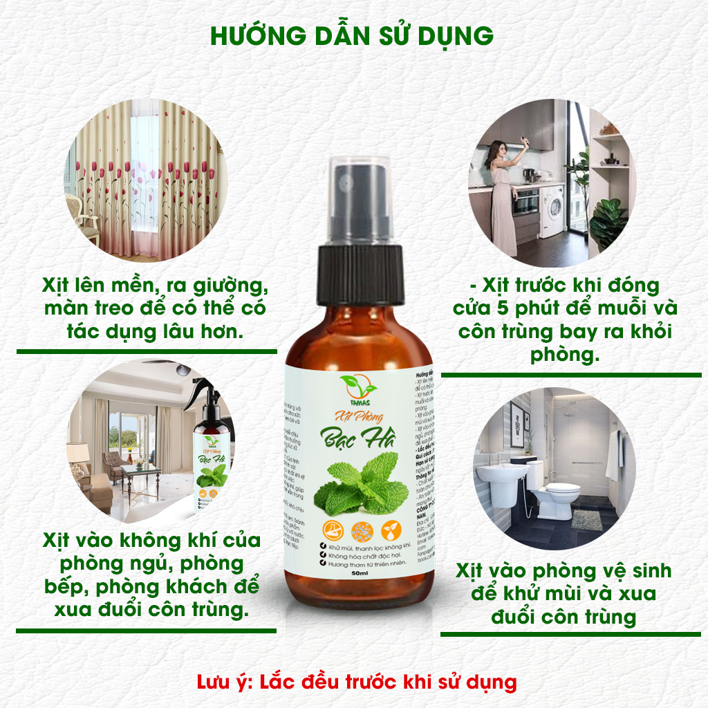 Xịt thơm phòng hương Bạc Hà chai 50ml - Kháng khuẩn, Khử mùi, hương thơm thư giãn - Đuổi chuột, đuổi muỗi, kiến ba khoang và các loại côn trùng hiệu quả- Thành phần tự nhiên, an toàn cho người dùng