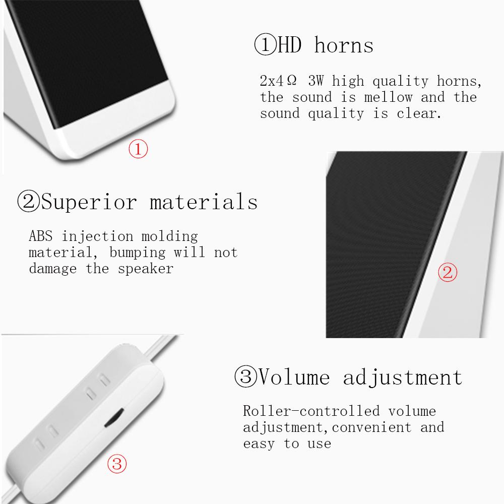 Loa máy tính có dây USB 2 miếng PC Độ cao góc điều khiển âm lượng cho máy tính để bàn, máy tính xách tay, điện thoại thông minh và máy tính bảng Color: White