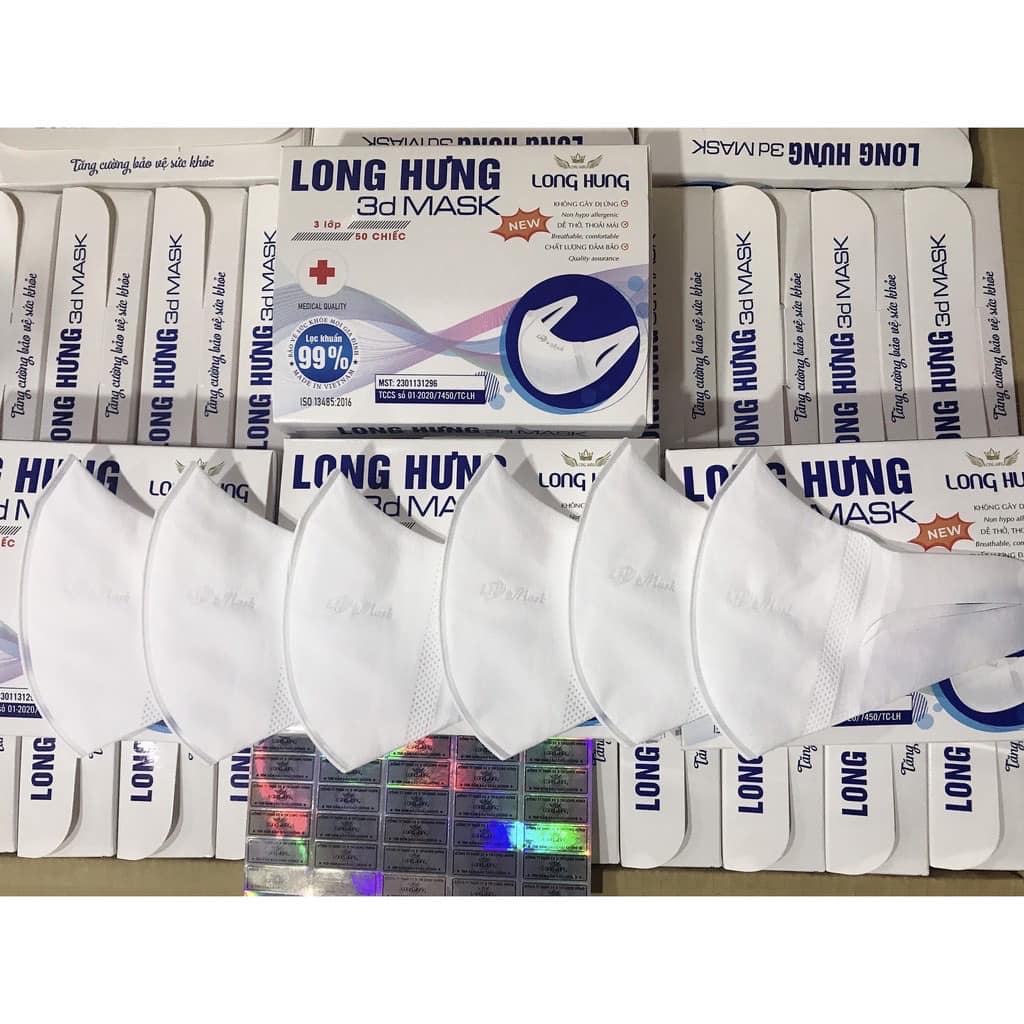 Khẩu trang 3D mask Long Hưng công nghệ Nhật Bản chống bụi mịn cao cấp hộp đóng 50 cái