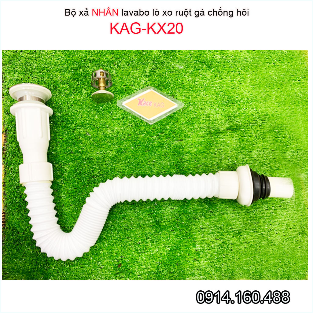 Bộ xả lavabo KAG-KX20 nhấn tay, xả ruột gà ống nhựa mềm chậu lavabo rửa mặt thoát nhanh giá tốt sử dụng tốt