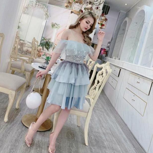 Đầm xoè bẹt vai cao cấp kết đá pha lê Sang Trọng - có size M//L đến 58kg - MS207V695 MMR