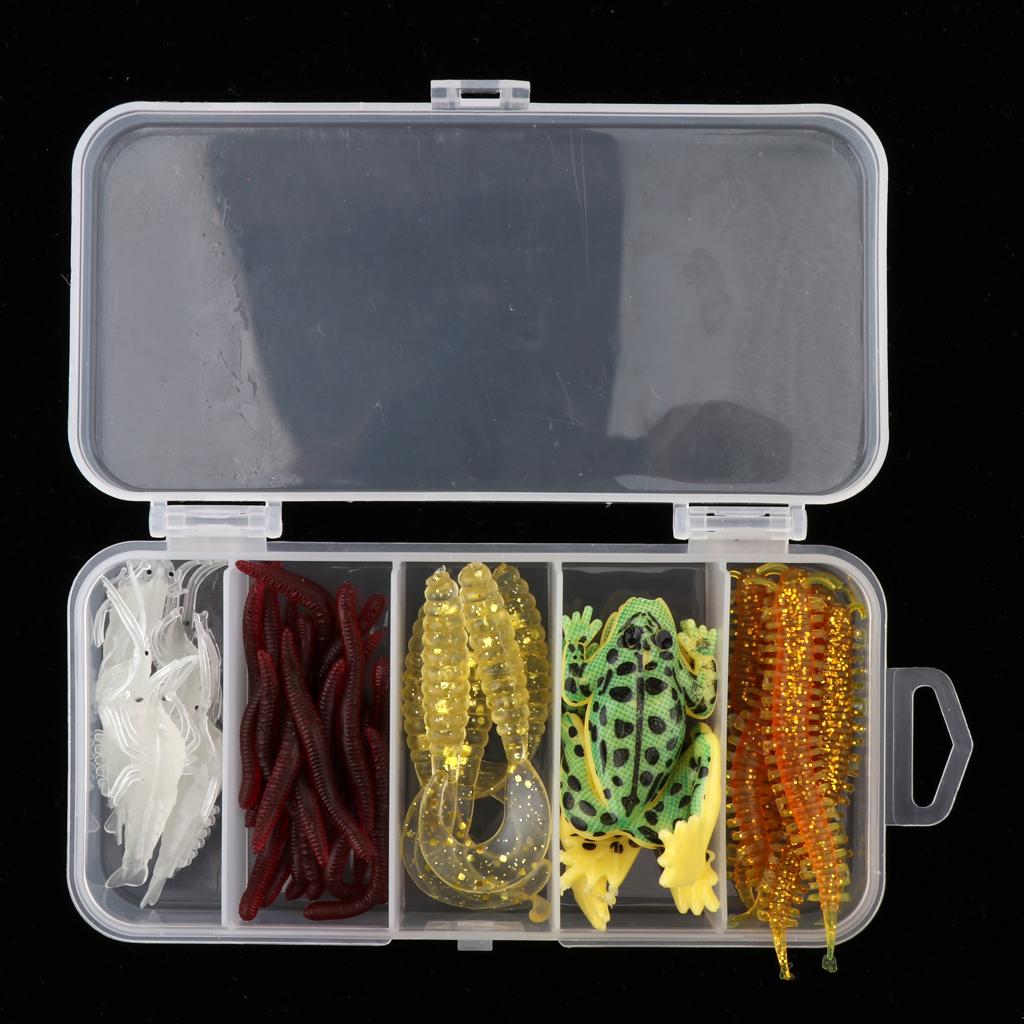 37pcs Soft Silicone Fishing Lures Bait Earthworms Worm Centipede Frog Shrimp