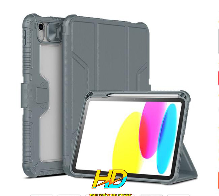 Bao Da Cao Cấp Dành Cho iPad 10 2022/ iPad Gen 10/ iPad 10.9 2022 chính hãng Nillkin Bumper Learth Case Pro Có ngăn đựng bút, Viền Dẻo Chống sốc, Hỗ trợ đóng ngắt màn hình - Hàng Chính Hãng