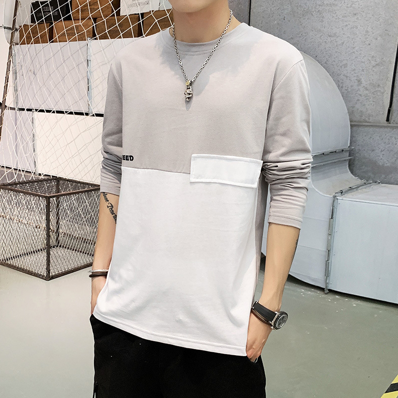 Japanese Color-matching Long-sleeved Men's Plus Size Trend T-shirt