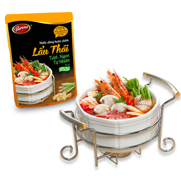 Combo 1 hộp (10 gói) Nước Dùng Lẩu Kim Chi Barona 180g tươi ngon chuẩn vị không cần nêm nếm
