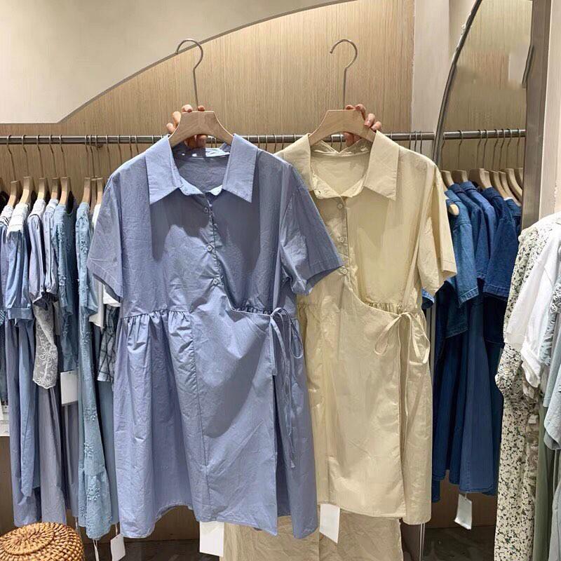 Váy sơ mi đũi buộc buộc eo