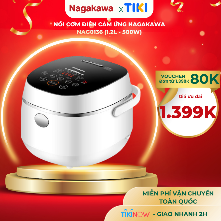 Nồi Cơm Điện Tử Cảm Ứng Nagakawa Nag0136 Trắng Đen - Giảm Tinh Bột - Lòng Niêu Chống Dính - 11 Chức Năng 1.2L - 500W - Hàng Chính Hãng
