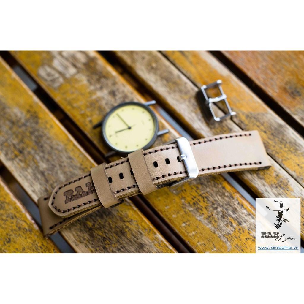 DÂY ĐỒNG HỒ DA BÒ THẬT MÀU TRÀ SỮA RAM MLIKTEA HÀNG CHÍNH HÃNG