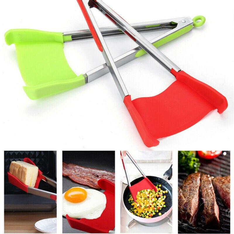 2-in-1 Spatula Tongs Non-stick Heat Resistant Kitchen BBQ Silicone Cooking Tool