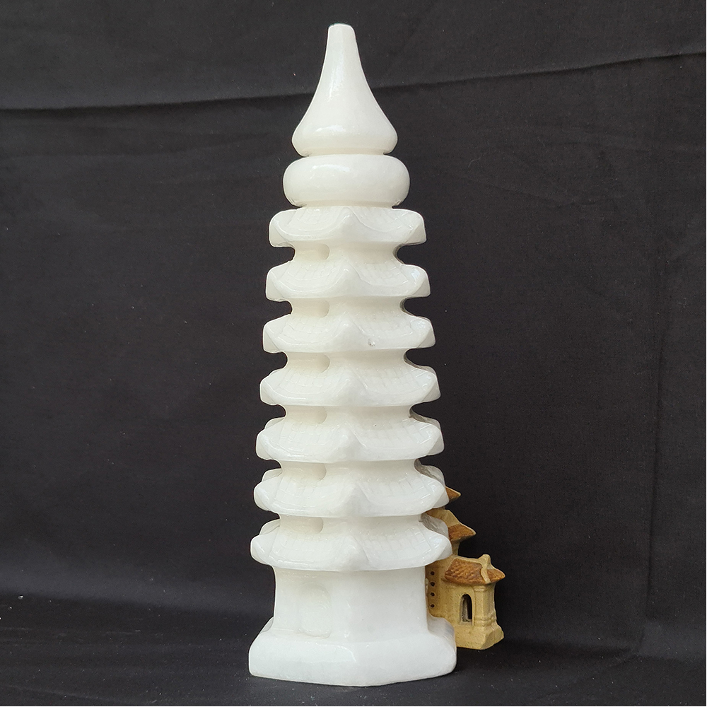 Tháp Văn Xương Đá Trắng Việt Nam 9 tầng - Mx - 22cm - Hợp Mệnh Kim, Thuỷ