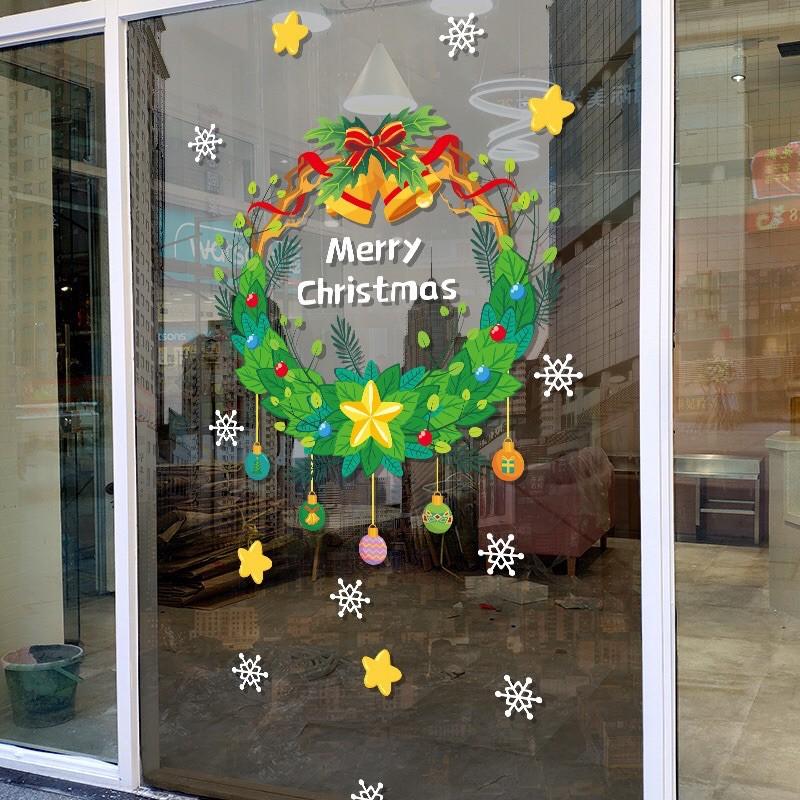 Decal trang trí Noel - Vòng Nguyệt Quế Xanh kèm chữ