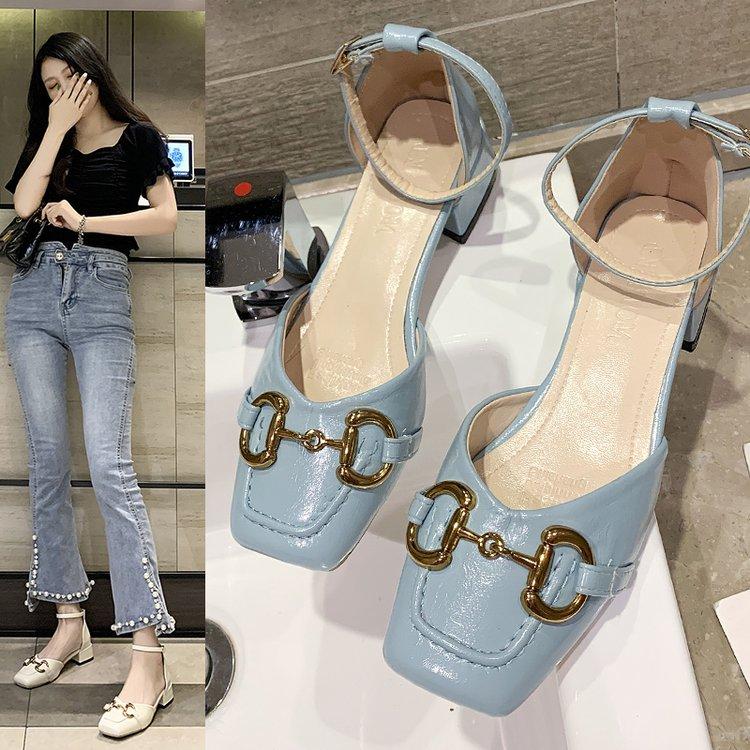 Fashion Metal Line Buckle High Heel Sandals for Women