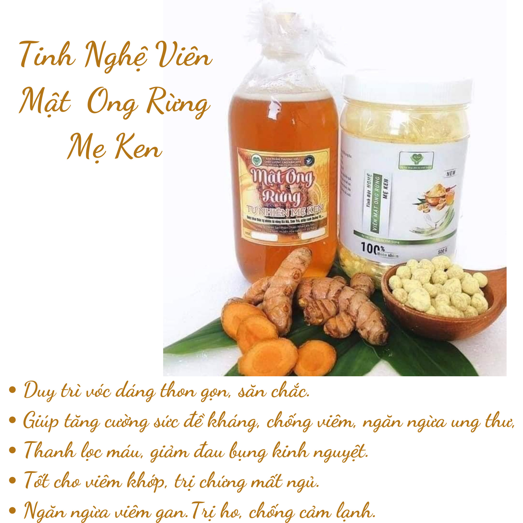 Tinh Bột Nghệ Nguyên Chất MẸ KEN -  (Loại viên mật ong rừng 500g)