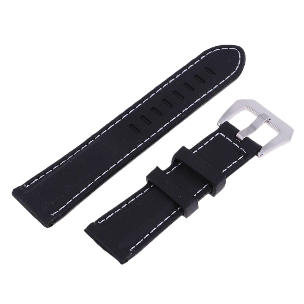 Men's Soft Silicone Rubber Watch Bands Repalcement White Stitch Quick Release Strap 22mm 24mm or 26mm Width Black Band