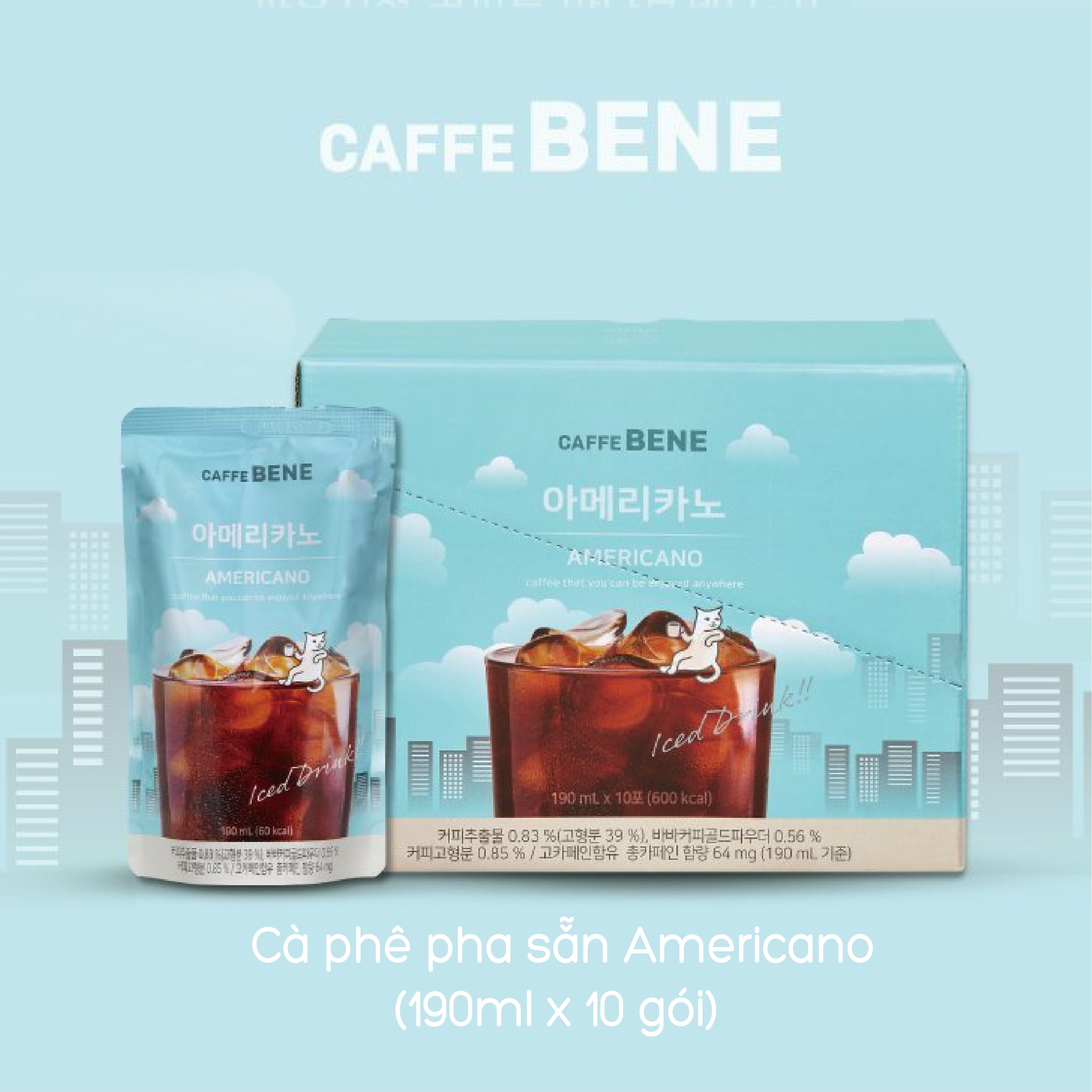 Cafe pha sẵn Americano CAFFEBENE - Hộp 10 gói x 190ml/gói