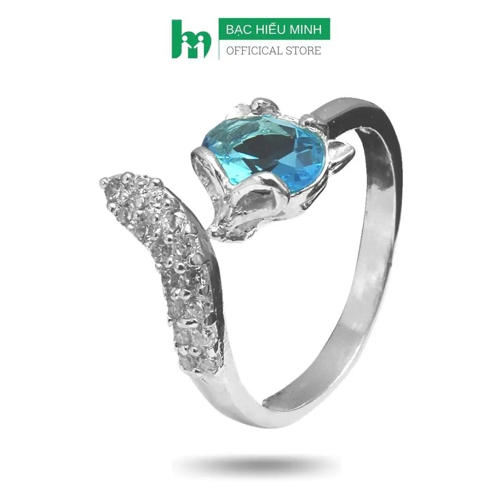 Nhẫn Nữ Bạc - Hồ Ly Xinh Đá Xanh - Bảo Hành Vĩnh Viễn Bạc Hiểu Minh NU430