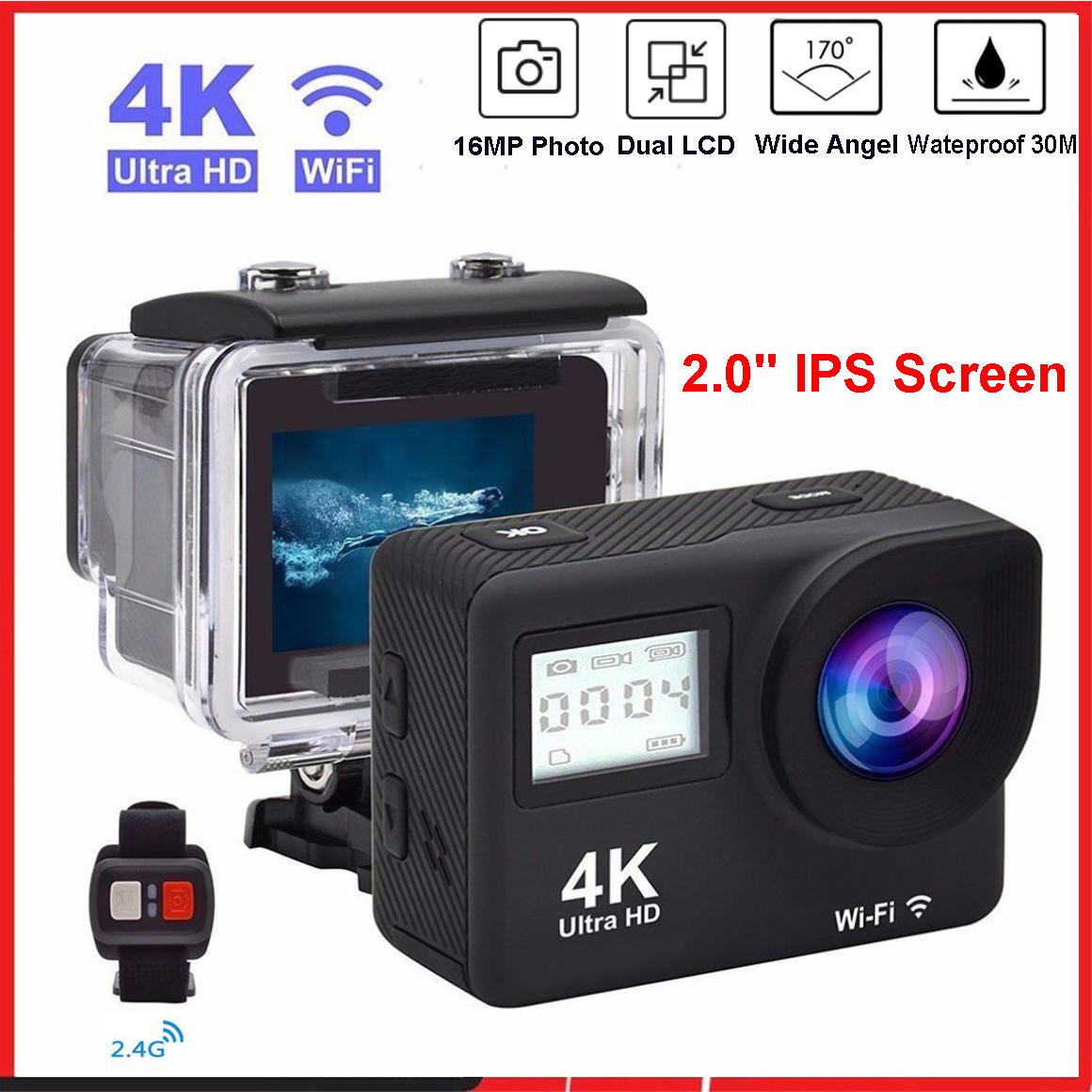 Camera hành động 4K Ultra HD đôi LCD 2 "