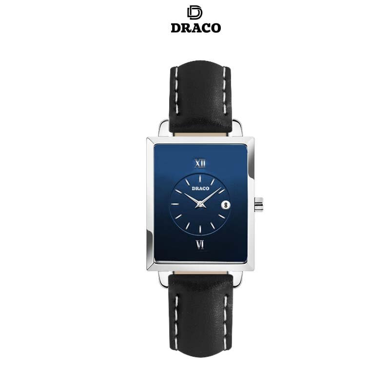 Đồng hồ nữ Draco D23-EL05 "Elegant" trắng kết hợp chất liệu dây da bò màu đen-phụ kiện thời trang nữ nhẹ nhàng tinh tế