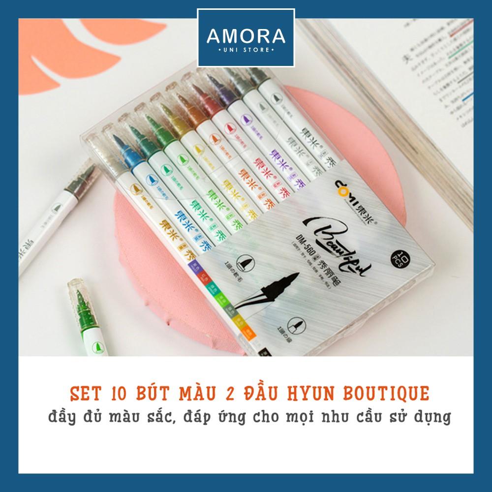 SET 10 bút lông x2 đầu Hello Summer - bút brush trang trí sổ tay Bullet Journal DIY - Amora UNI