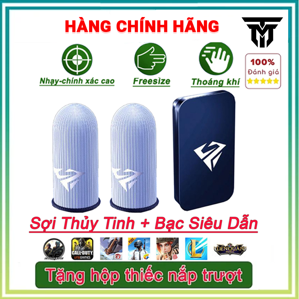 Găng Tay Chơi Game Teement Cho Ff Siêu Nhạy Sợi Thủy Tinh Nano Bạc Siêu Mỏng, Bao Tay Mobile Cảm Ứng Chống Mồ Hôi, Chống Trượt - Bộ 2 Ngón Tặng Box Nắp Trượt - Hàng Chính Hãng