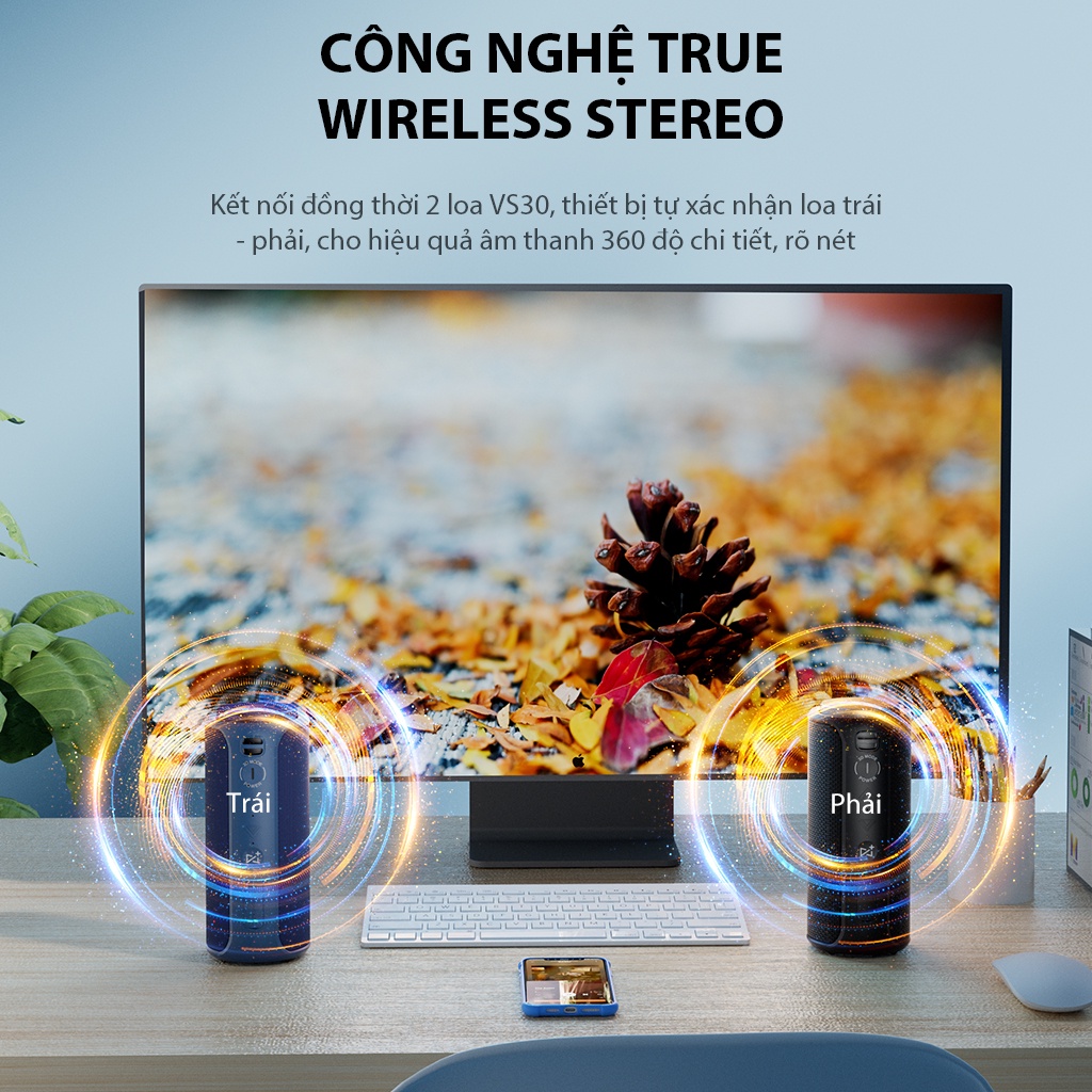 Loa Bluetooth 5.0 VIVAN VS30 Hi-Fi Công Suất 20W Chống Nước IPX7 Hỗ Trợ Kết Nối Cổng AUX/Bluetooth - Hàng Chính Hãng