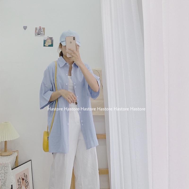 Sơ mi thô cộc tay 16 cúc oversize