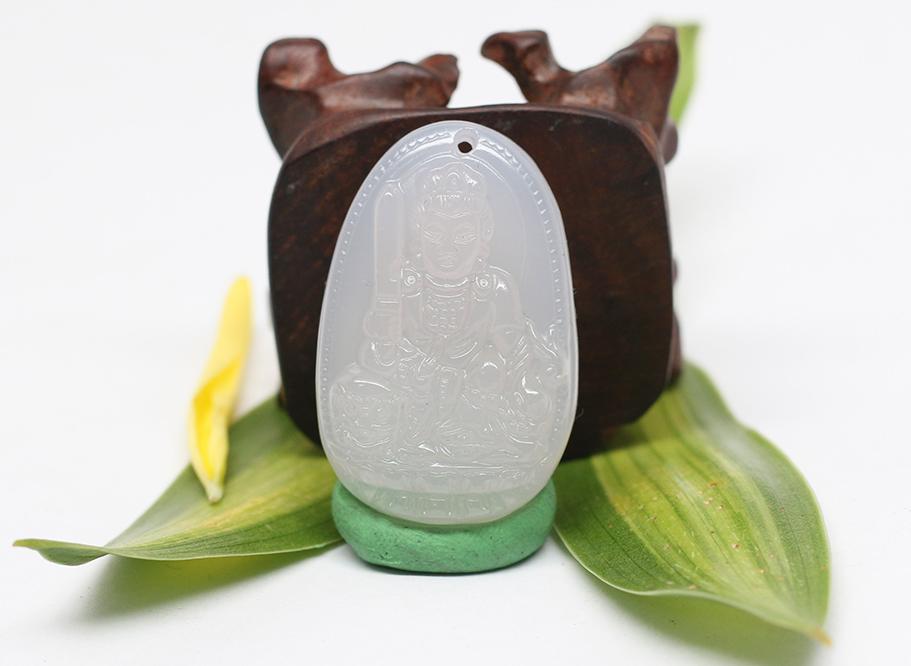 Mặt Dây Chuyền Văn Thù Bồ Tát Đá Mã Não Trắng Ngọc Quý Gemstones VTMNT