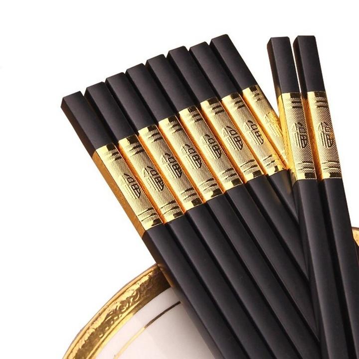 Bộ 10 Đôi Đũa Mạ Vàng, Đũa Hợp Kim Chống Mốc Hàn Quốc