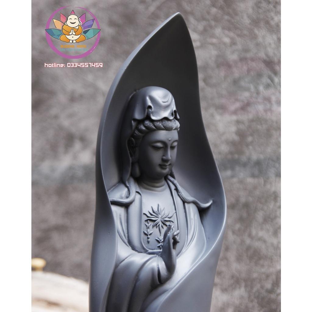 Tượng Mẹ Quan Âm cao 46cm màu xám tu trang trí nội thất nhà cửa- phong thủy- thờ cúng